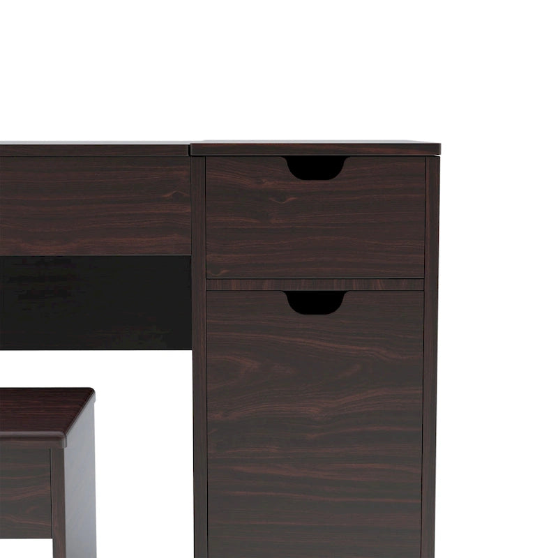 Ensemble de coiffeuse et tabouret de rangement pour 1 personne en noyer foncé, 36 po
