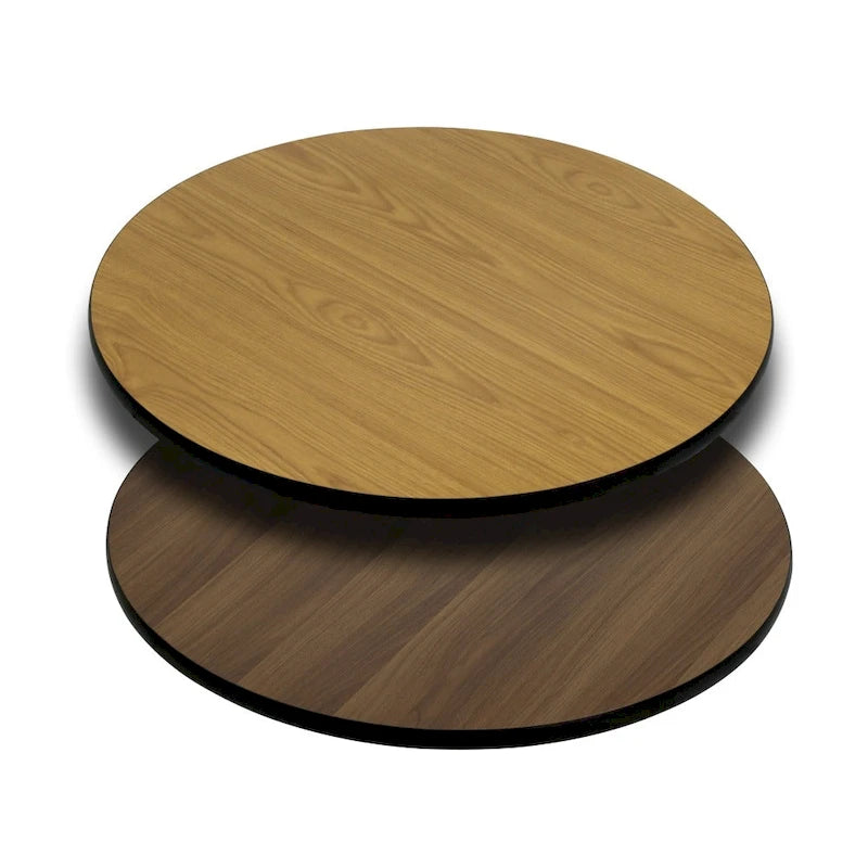 Dessus de table réversible stratifié rond de 36" | Naturel/Noyer et Blanc/Gris | 2-4 places