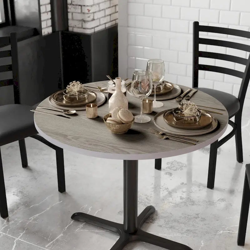 Dessus de table réversible stratifié rond de 36" | Naturel/Noyer et Blanc/Gris | 2-4 places