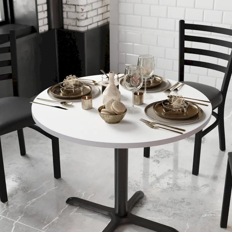Dessus de table réversible stratifié rond de 36" | Naturel/Noyer et Blanc/Gris | 2-4 places