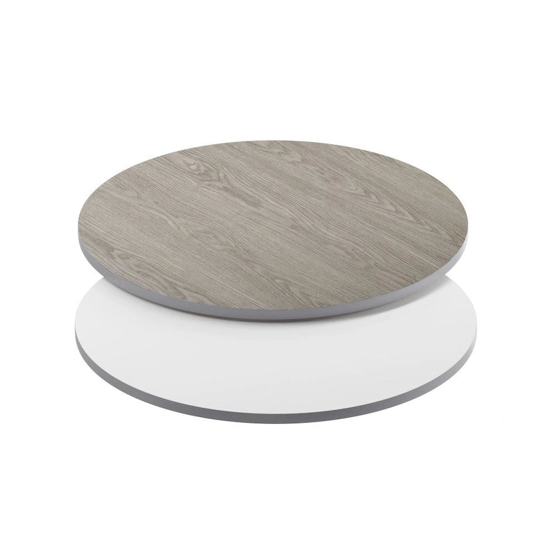 Dessus de table réversible stratifié rond de 36" | Naturel/Noyer et Blanc/Gris | 2-4 places