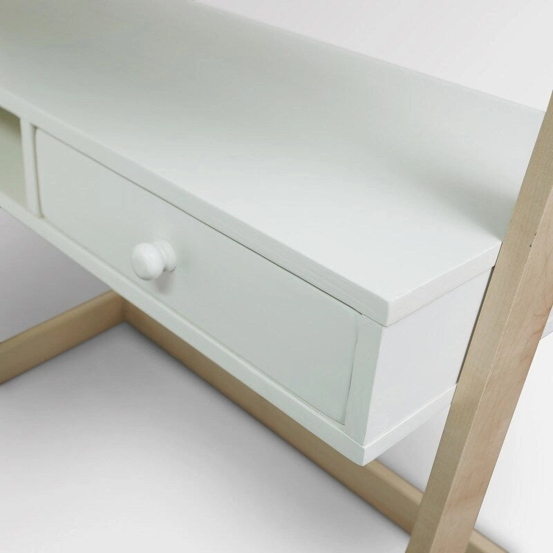 Bureau échelle bicolore blanc naturel avec tiroir, pour une personne