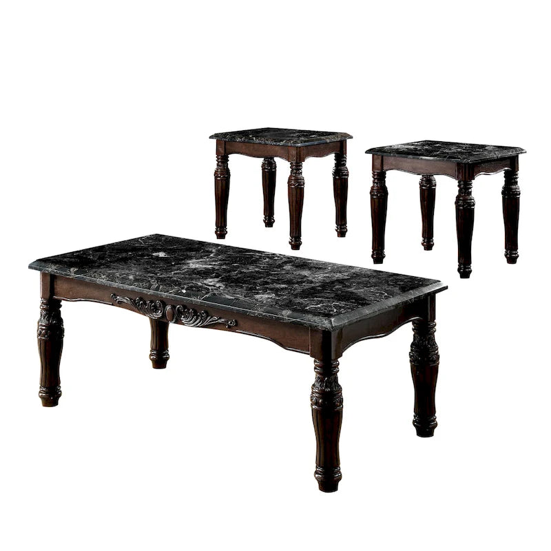 Ensemble de 3 tables basses et bouts de canapé Espresso en faux marbre