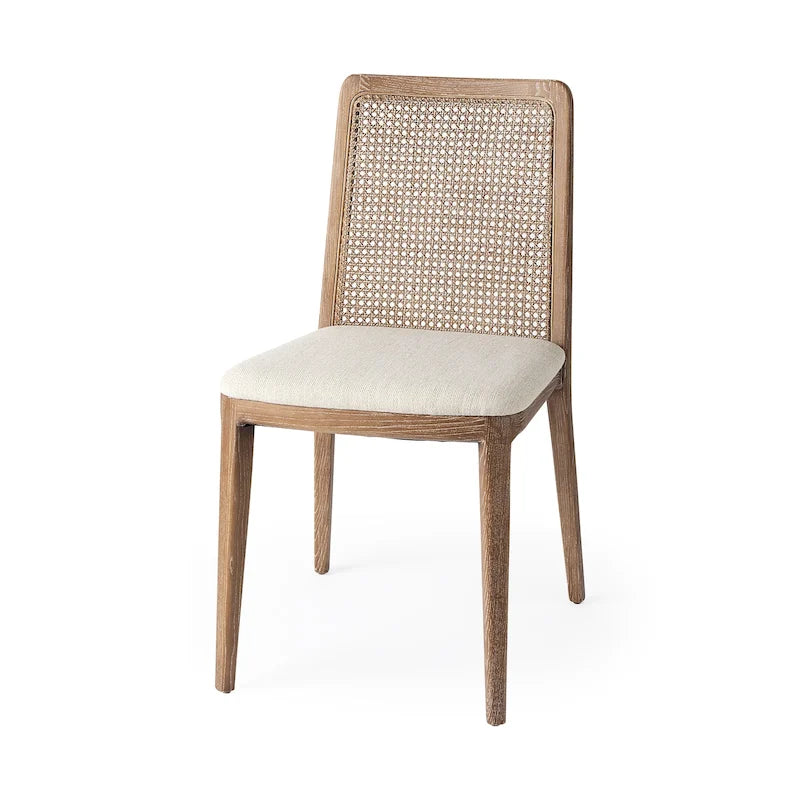 Chaise de salle à manger sans accoudoirs, assise crème, bois clair et espresso, 1 place