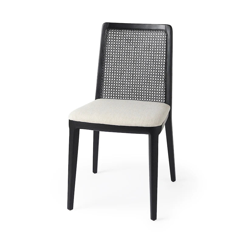Chaise de salle à manger sans accoudoirs, assise crème, bois clair et espresso, 1 place