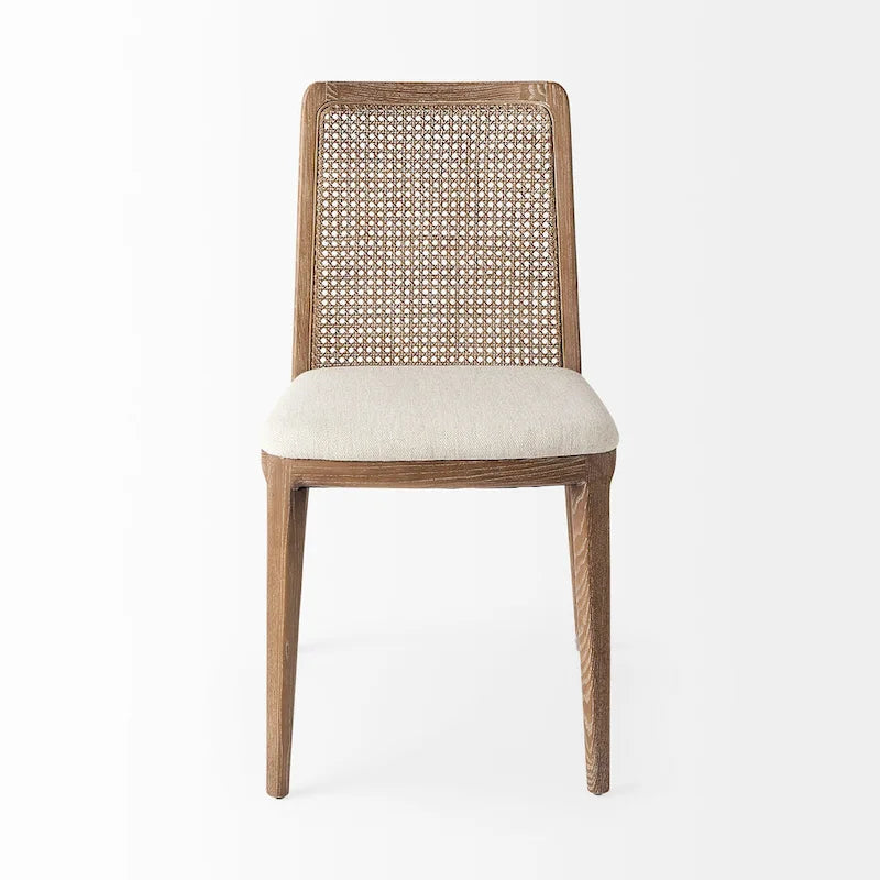 Chaise de salle à manger sans accoudoirs, assise crème, bois clair et espresso, 1 place
