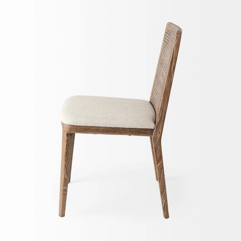 Chaise de salle à manger sans accoudoirs, assise crème, bois clair et espresso, 1 place