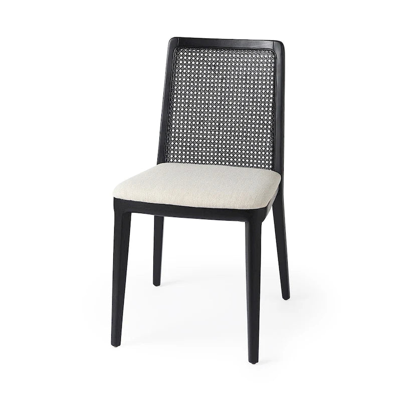 Chaise de salle à manger sans accoudoirs, assise crème, bois clair et espresso, 1 place