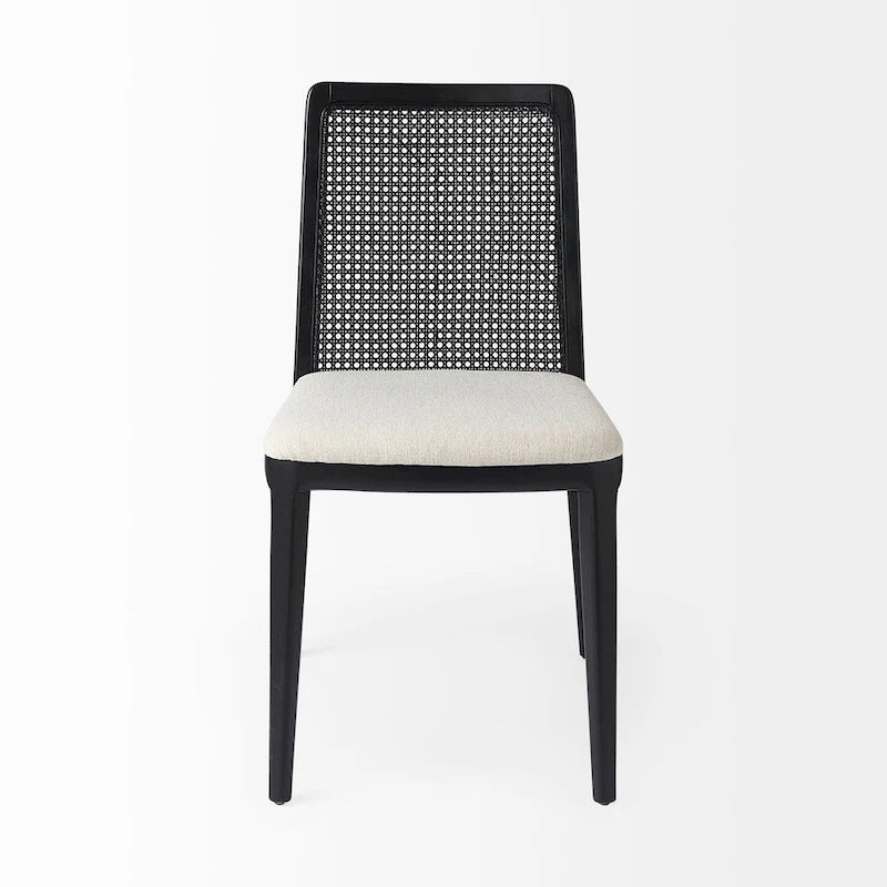 Chaise de salle à manger sans accoudoirs, assise crème, bois clair et espresso, 1 place