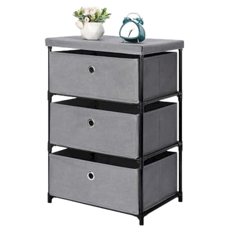Commode en tissu à 3 tiroirs – Noir / Beige / Gris, Individuel