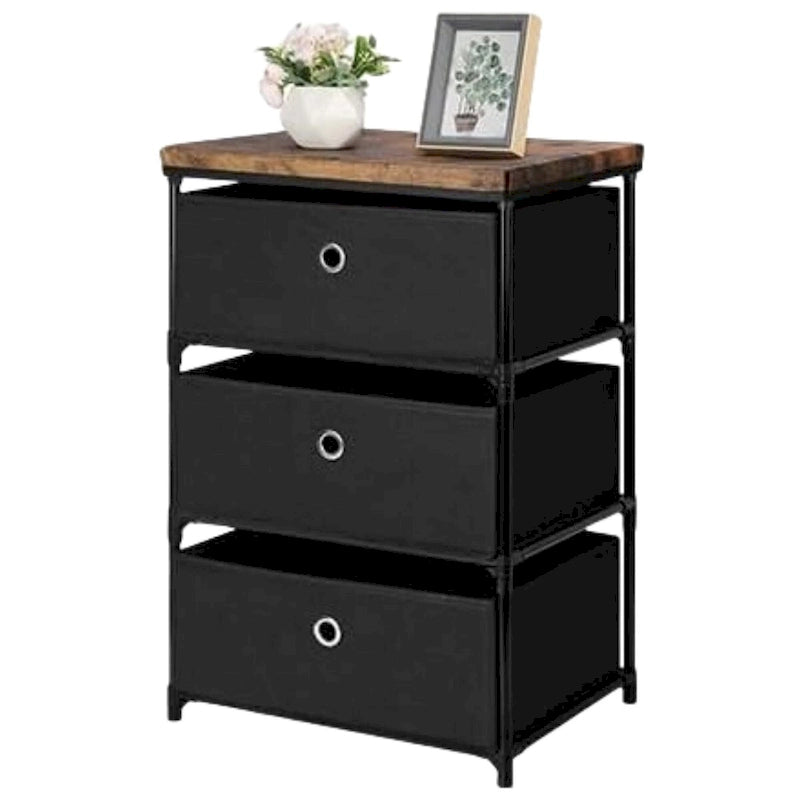 Commode en tissu à 3 tiroirs – Noir / Beige / Gris, Individuel