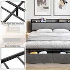 Cadre de lit plateforme King gris avec rangement et station de recharge