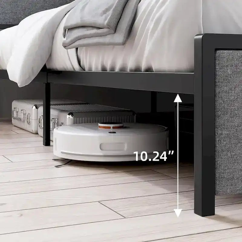 Cadre de lit plateforme King gris avec rangement et station de recharge