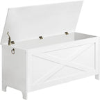 Banc de rangement style porte de grange, 2 places — Blanc / Greige / Marron rustique