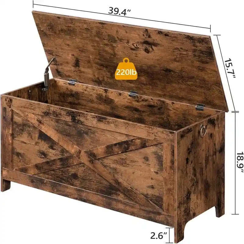 Banc de rangement style porte de grange, 2 places — Blanc / Greige / Marron rustique