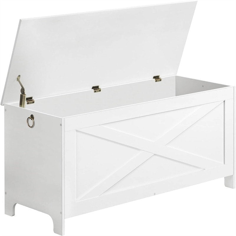 Banc de rangement style porte de grange, 2 places — Blanc / Greige / Marron rustique