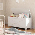 Banc de rangement style porte de grange, 2 places — Blanc / Greige / Marron rustique