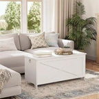 Banc de rangement style porte de grange, 2 places — Blanc / Greige / Marron rustique