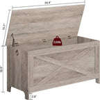Banc de rangement style porte de grange, 2 places — Blanc / Greige / Marron rustique