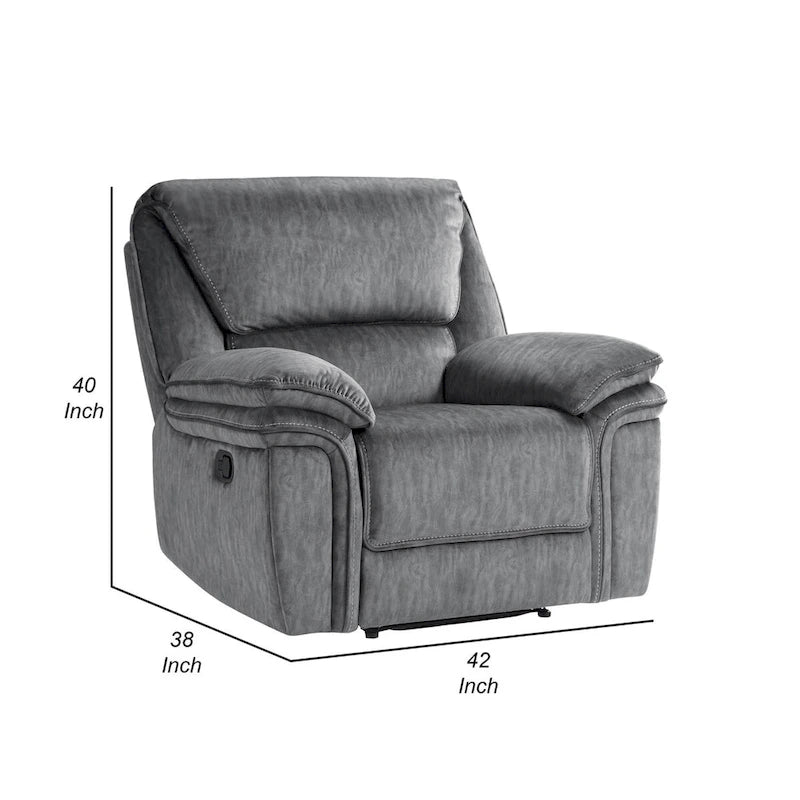 Fauteuil inclinable manuel gris en microfibre, une place, dossier capitonné