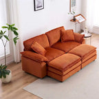 Canapé deux places en velours côtelé gris/jaune/blanc/orange/vert avec pouf