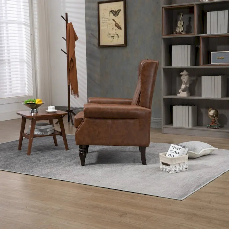 Fauteuil d'appoint individuel en tonneau avec cadre en bois – Noir / Marron / Caramel / Café