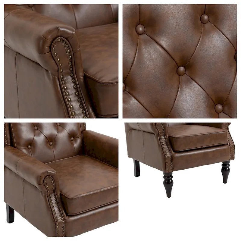 Fauteuil d'appoint individuel en tonneau avec cadre en bois – Noir / Marron / Caramel / Café