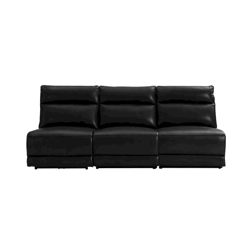 Canapé d'angle inclinable électrique en cuir véritable noir/chameau avec ports USB et Type-C, 6 places