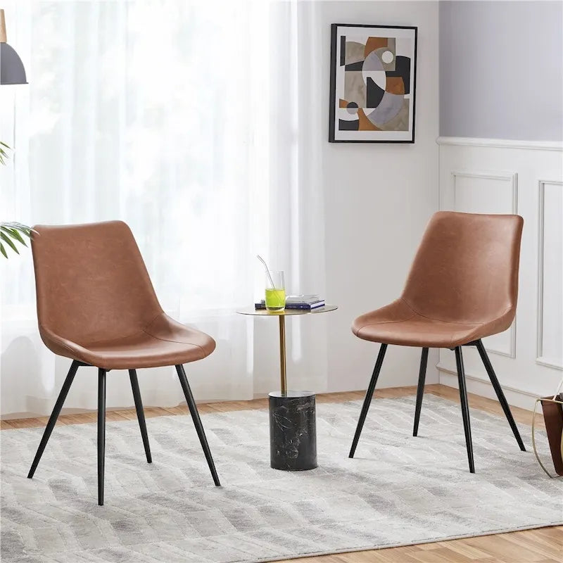 Lot de 2 chaises de salle à manger en similicuir avec pieds en métal – Gris / Marron / Noir