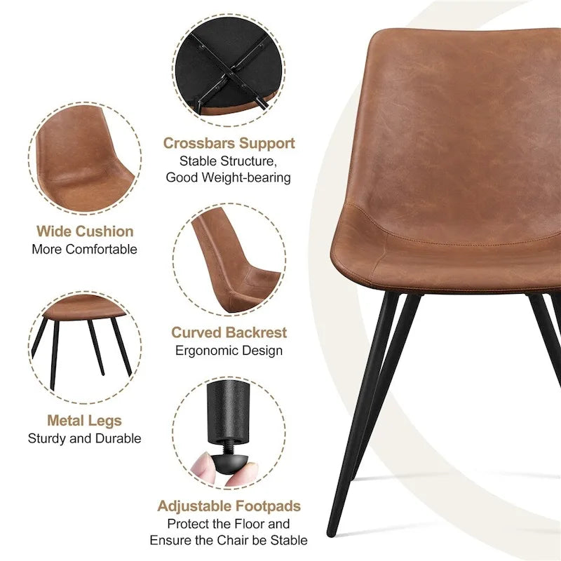 Lot de 2 chaises de salle à manger en similicuir avec pieds en métal – Gris / Marron / Noir
