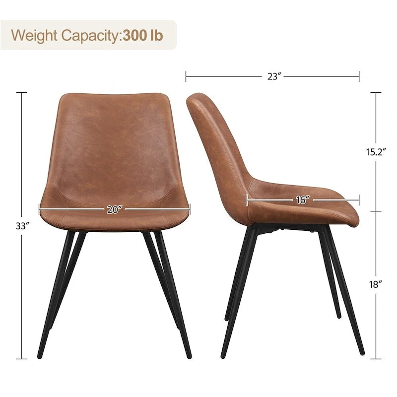 Lot de 2 chaises de salle à manger en similicuir avec pieds en métal – Gris / Marron / Noir