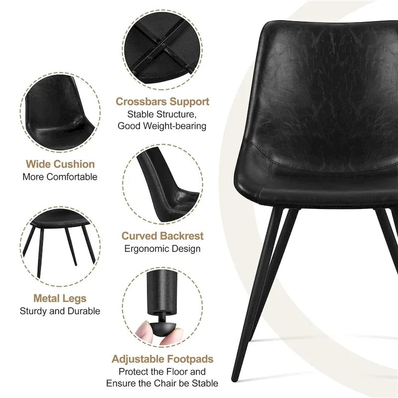Lot de 2 chaises de salle à manger en similicuir avec pieds en métal – Gris / Marron / Noir