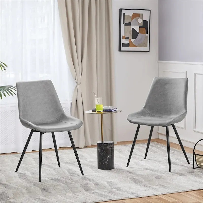 Lot de 2 chaises de salle à manger en similicuir avec pieds en métal – Gris / Marron / Noir