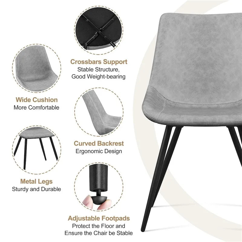 Lot de 2 chaises de salle à manger en similicuir avec pieds en métal – Gris / Marron / Noir