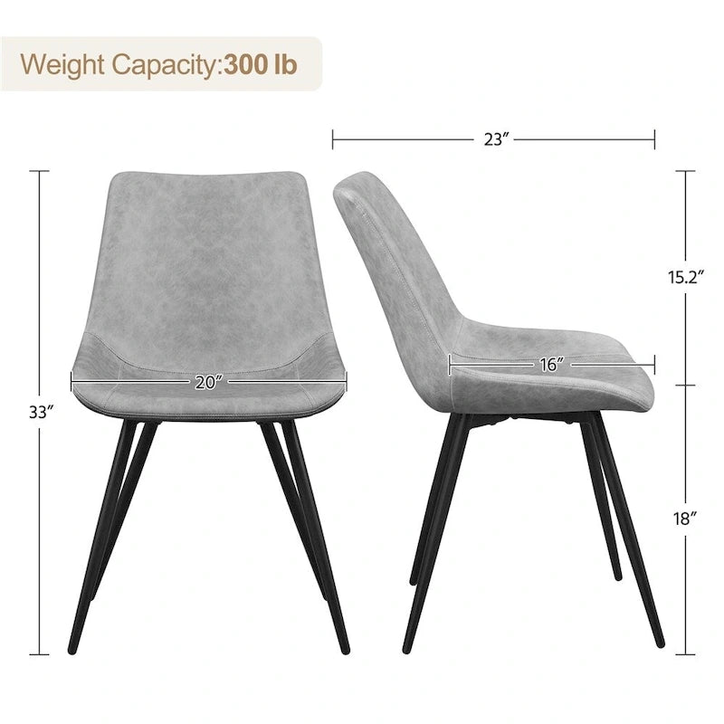 Lot de 2 chaises de salle à manger en similicuir avec pieds en métal – Gris / Marron / Noir