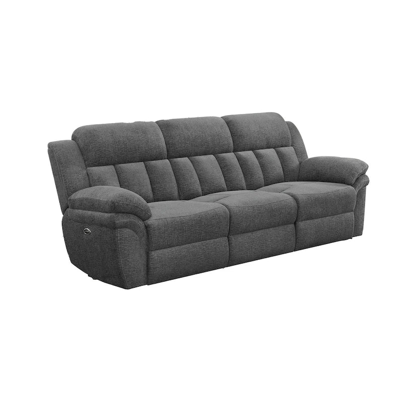 Canapé inclinable électrique gris et noir, 3 places, capitonné