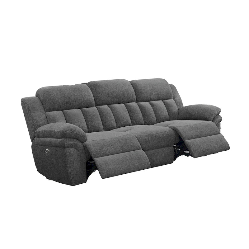 Canapé inclinable électrique gris et noir, 3 places, capitonné