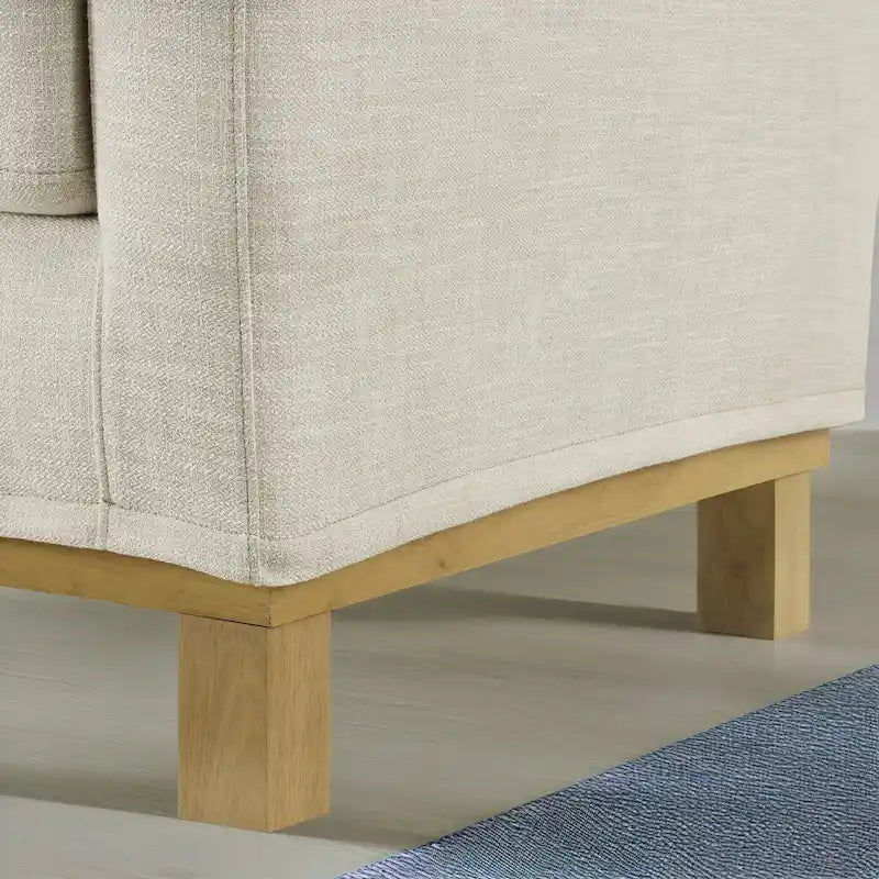 Canapé 3 places rembourré en Faux Cuir Marron / Avoine avec accoudoirs droits et piètement en bois