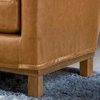 Canapé 3 places rembourré en Faux Cuir Marron / Avoine avec accoudoirs droits et piètement en bois