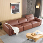 Canapé 3 places en cuir marron/bleu gris, motif ligne moderne