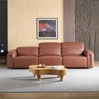 Canapé 3 places en cuir marron/bleu gris, motif ligne moderne