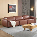 Canapé 3 places en cuir marron/bleu gris, motif ligne moderne