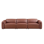 Canapé 3 places en cuir marron/bleu gris, motif ligne moderne