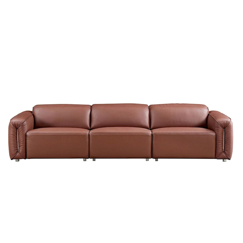 Canapé 3 places en cuir marron/bleu gris, motif ligne moderne