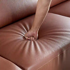 Canapé 3 places en cuir marron/bleu gris, motif ligne moderne