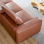 Canapé 3 places en cuir marron/bleu gris, motif ligne moderne