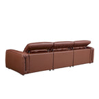Canapé 3 places en cuir marron/bleu gris, motif ligne moderne