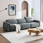 Canapé 3 places en cuir marron/bleu gris, motif ligne moderne