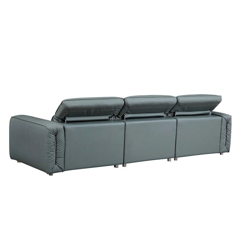 Canapé 3 places en cuir marron/bleu gris, motif ligne moderne