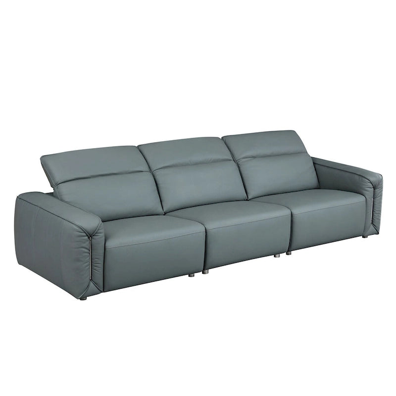 Canapé 3 places en cuir marron/bleu gris, motif ligne moderne